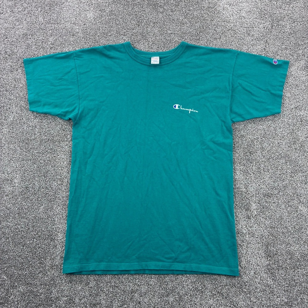 Vintage 80s Champion Shirt Mens XL Teal Blue Green Embroidered Logo USA Made‎